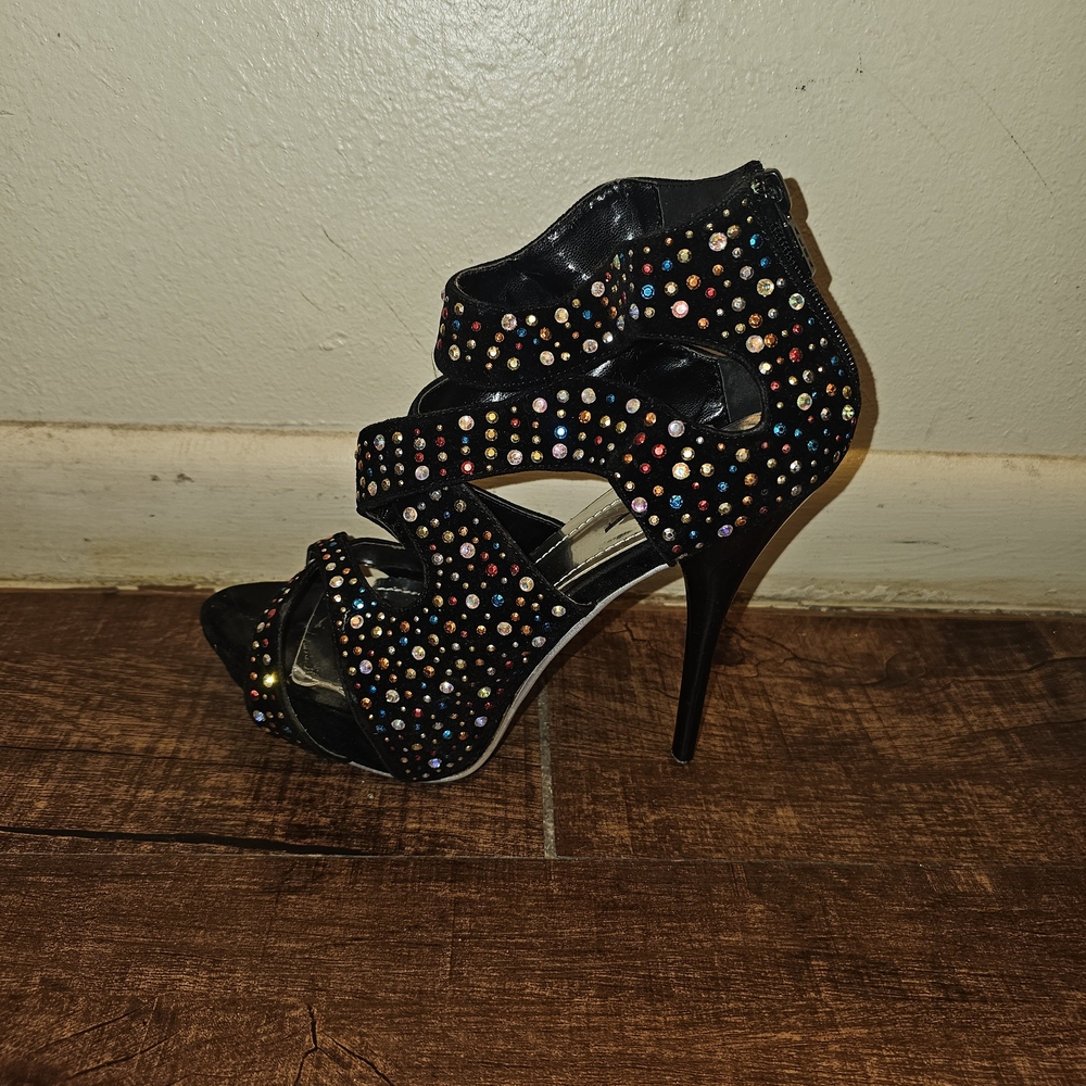Black Multi-Color Studded Women's Heels